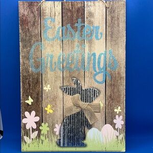 Easter Greetings Wooden Sign with Bunny Design